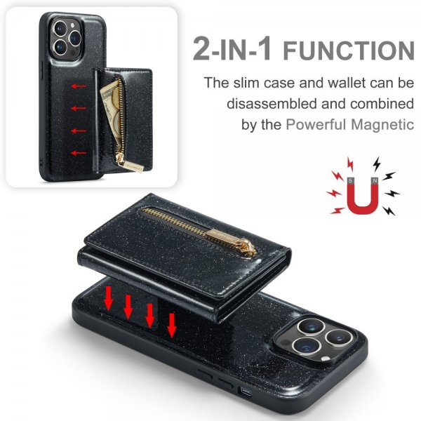 Dg.Ming iPhone 15 Pro -kuori M3 Series irrotettava korttikotelo glittermusta
