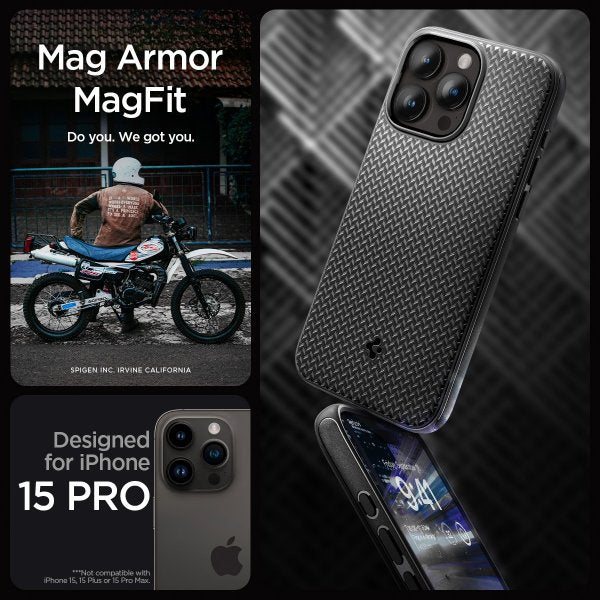 Spigen iPhone 15 Pro -suojakuori Mag Armor MagFit Matte Black