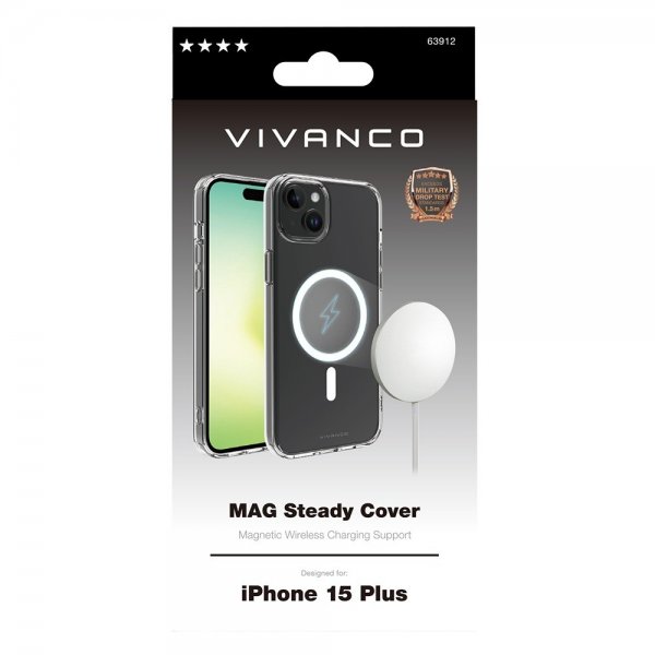 Vivanco iPhone 15 Plus Suojakuori Mag Steady Läpinäkyvä