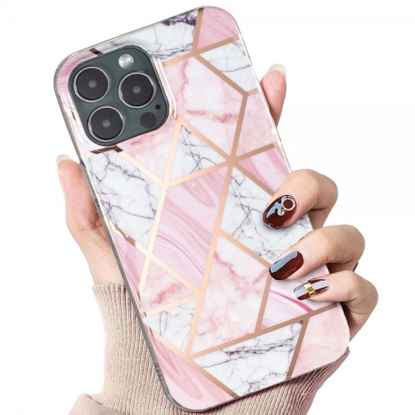 iPhone 15 Pro Kuori Marmorikuvio Valkoinen Vaaleanpunainen