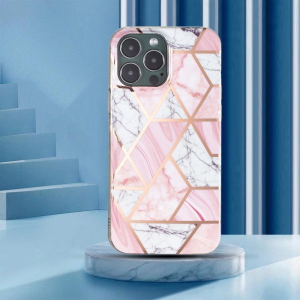 iPhone 15 Pro Kuori Marmorikuvio Valkoinen Vaaleanpunainen
