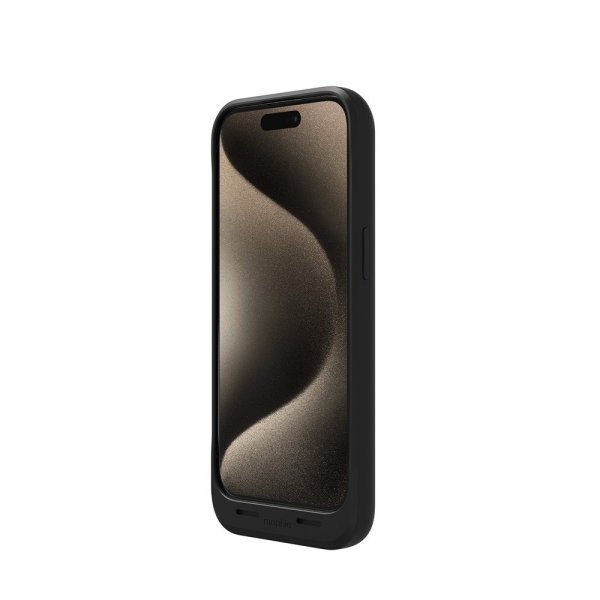 Mophie iPhone 15 Pro -kuori sisäänrakennetulla Juice Pack -varavirtalähteellä, musta