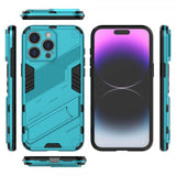 iPhone 15 Pro -kotelo jalustalla, vaaleansininen