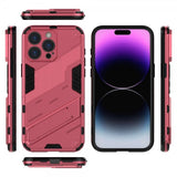iPhone 15 Pro -kuori jalustalla, magenta