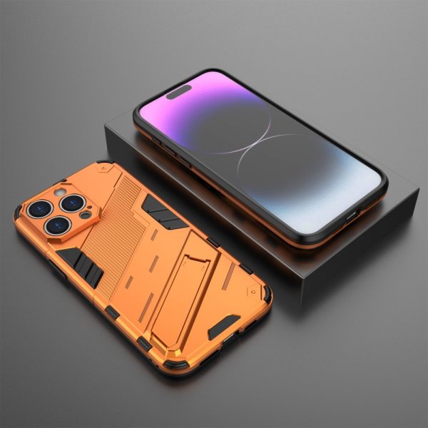 iPhone 15 Pro -kuoret oranssilla jalustalla