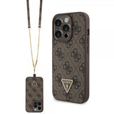 Guess iPhone 15 Pro Kuoret Metal Logo Strass Crossbody Strap Ruskea