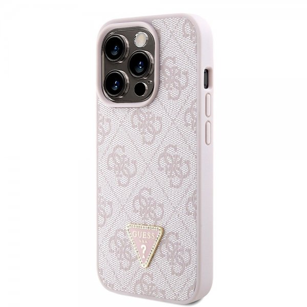 Guess iPhone 15 Pro Kuori Metal Logo Strass Crossbody Strap Ruusu
