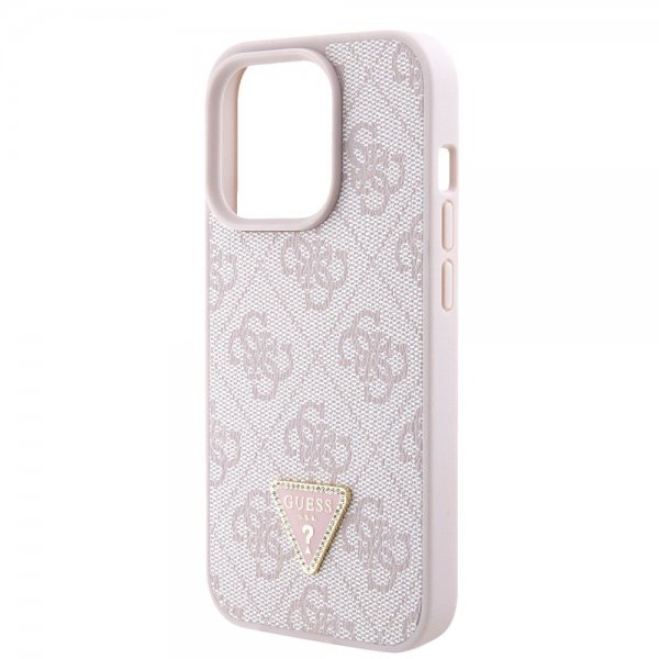 Guess iPhone 15 Pro Kuori Metal Logo Strass Crossbody Strap Ruusu
