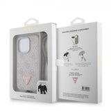 Guess iPhone 15 Pro Kuori Metal Logo Strass Crossbody Strap Ruusu