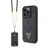 Guess iPhone 15 Pro Kuori Metal Logo Strass Crossbody Strap Musta