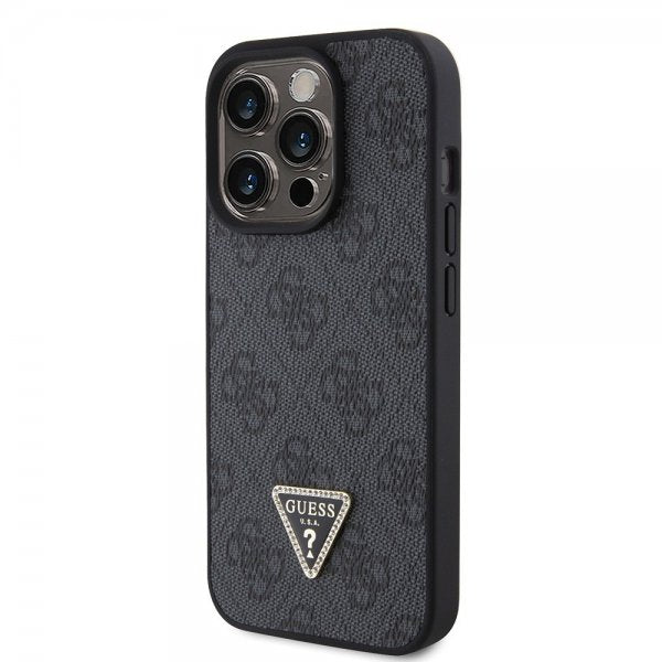 Guess iPhone 15 Pro Kuori Metal Logo Strass Crossbody Strap Musta