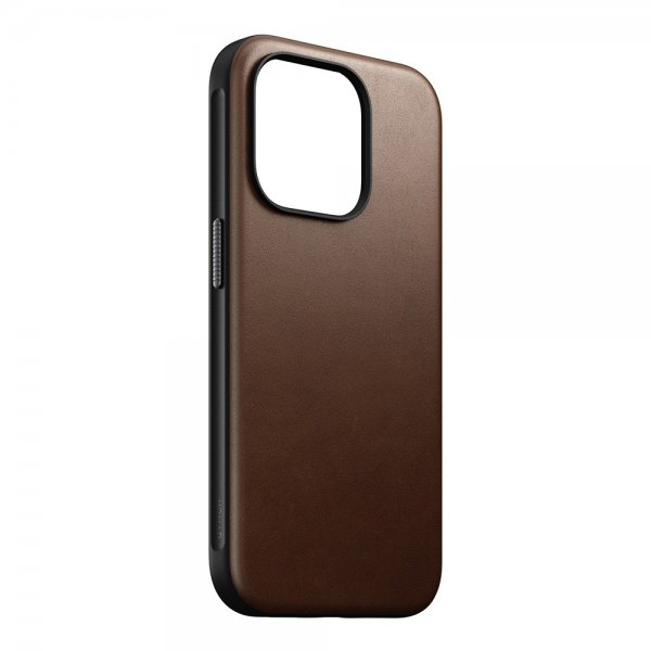 Nomad iPhone 15 Pro -suojakuori, moderni nahkakuori, ruskea