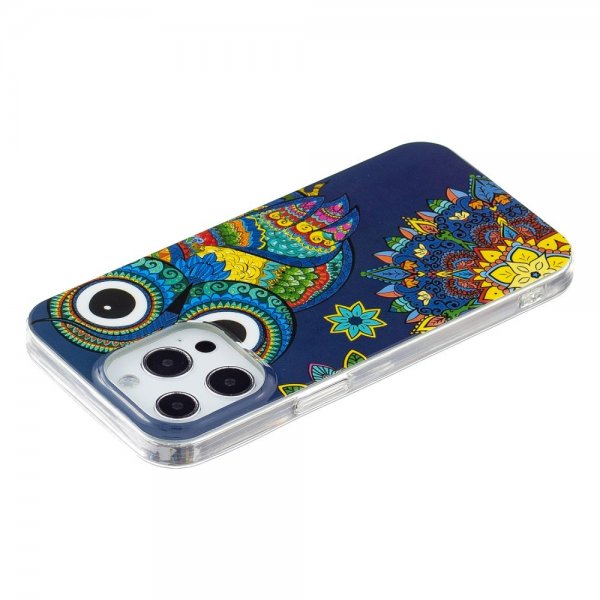 iPhone 15 Pro -kuori, jossa sininen pöllö -aihe