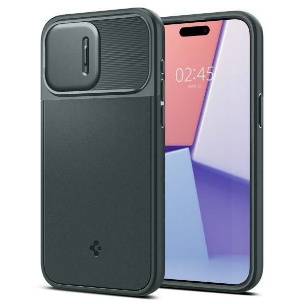 Spigen iPhone 15 Pro -suojakuori Optik Armor MagFit Abyss Green