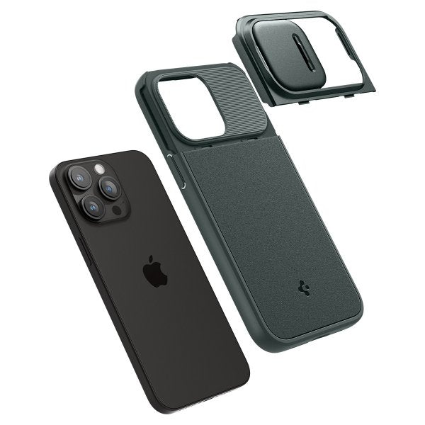 Spigen iPhone 15 Pro -suojakuori Optik Armor MagFit Abyss Green