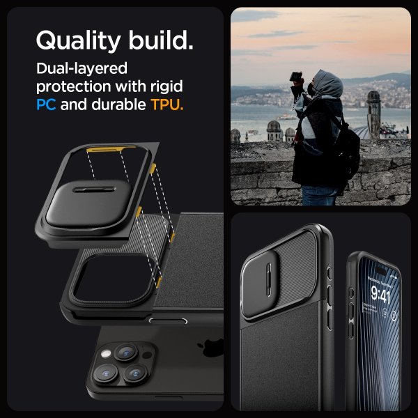 Spigen iPhone 15 Pro -suojakuori Optik Armor MagFit Musta