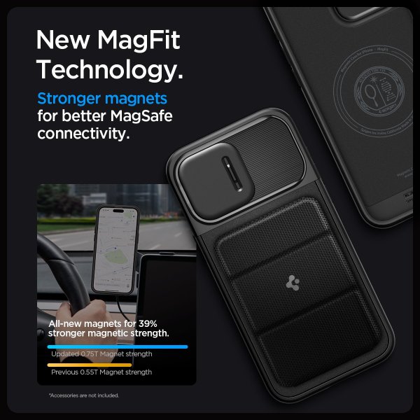 Spigen iPhone 15 Pro -suojakuori Optik Armor MagFit Musta
