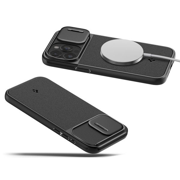 Spigen iPhone 15 Pro -suojakuori Optik Armor MagFit Musta