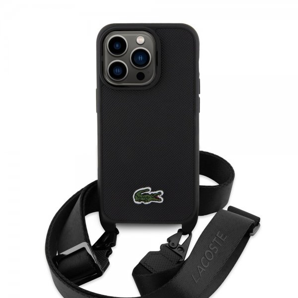 Lacoste iPhone 15 Pro -suojakuori Petit Pique Logo Strap, musta