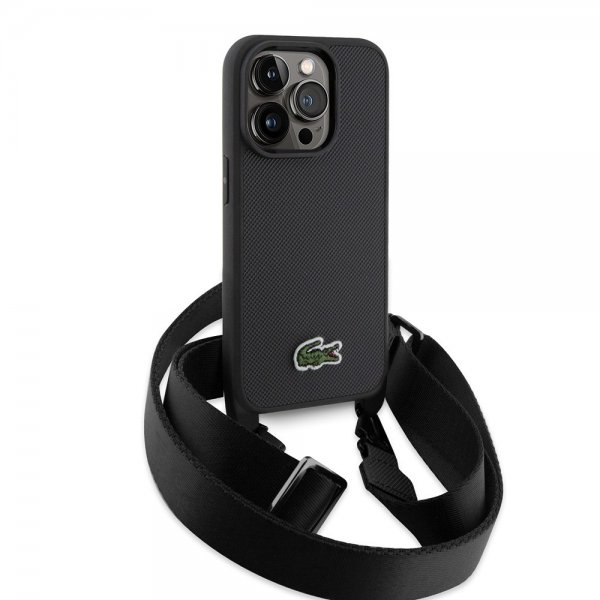 Lacoste iPhone 15 Pro -suojakuori Petit Pique Logo Strap, musta