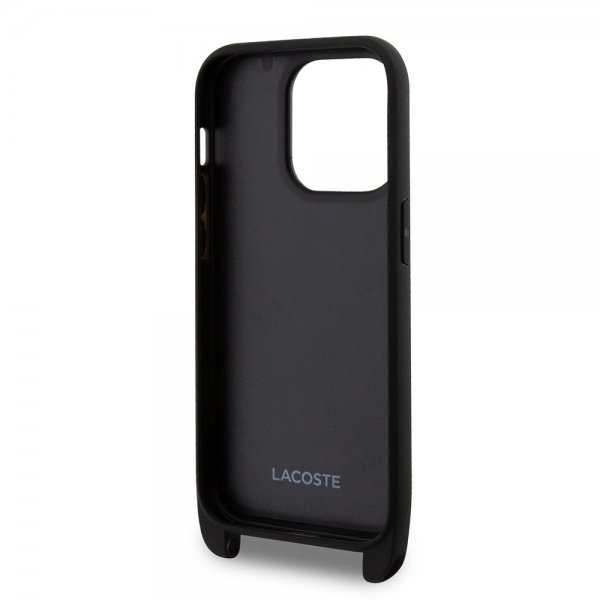 Lacoste iPhone 15 Pro -suojakuori Petit Pique Logo Strap, musta