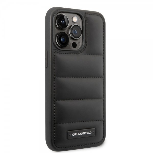 Karl Lagerfeld iPhone 15 Pro -suojakuori Quilted Nylon Puffy Case Logo Plate, musta