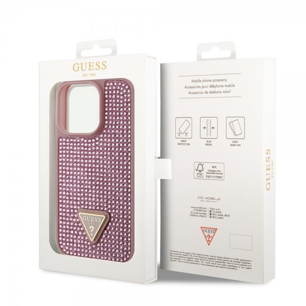 Guess iPhone 15 Pro kuoret Rhinestone Pink