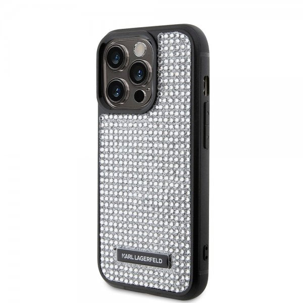 Karl Lagerfeld iPhone 15 Pro Kuori Rhinestone Silver