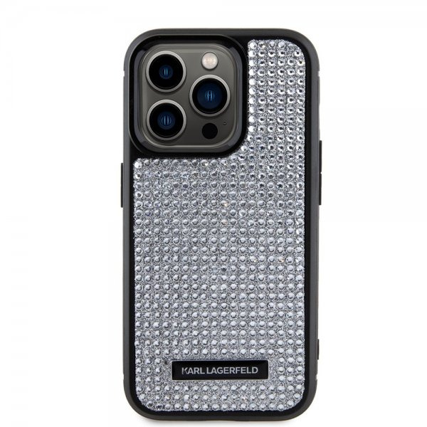 Karl Lagerfeld iPhone 15 Pro Kuori Rhinestone Silver