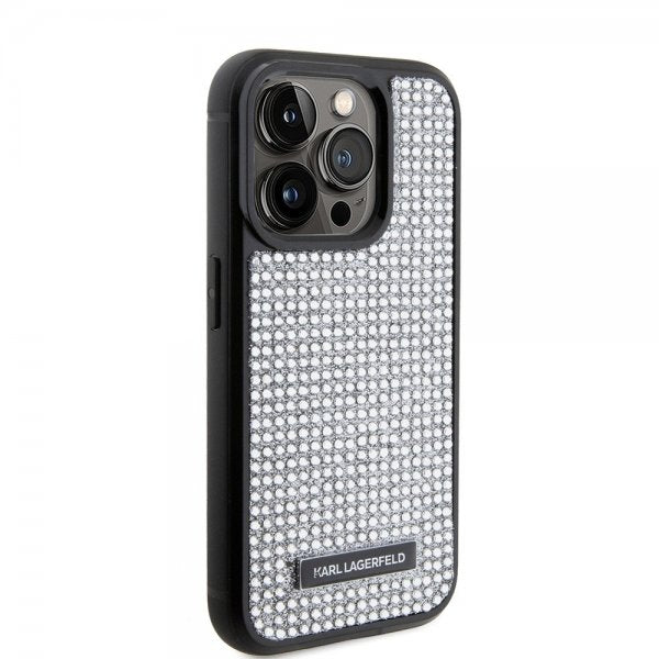 Karl Lagerfeld iPhone 15 Pro Kuori Rhinestone Silver