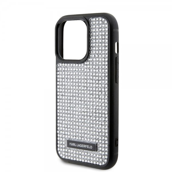 Karl Lagerfeld iPhone 15 Pro Kuori Rhinestone Silver