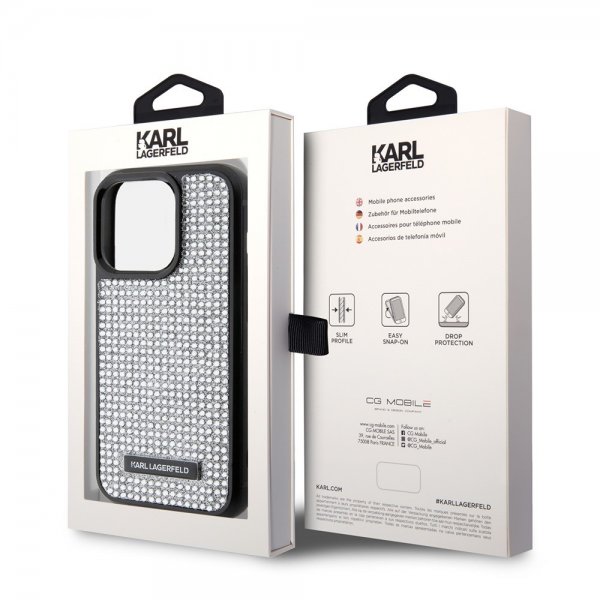 Karl Lagerfeld iPhone 15 Pro Kuori Rhinestone Silver