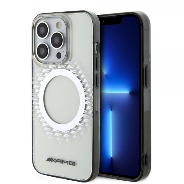 Mercedes Benz iPhone 15 Pro -suojakuori, vinoneliökuvio, MagSafe, AMG, läpinäkyvä