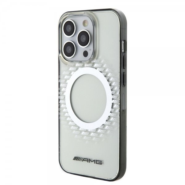 Mercedes Benz iPhone 15 Pro -suojakuori, vinoneliökuvio, MagSafe, AMG, läpinäkyvä