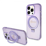 Guess iPhone 15 Pro Kuori Ring Stand Glitter MagSafe Violetti