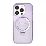 Guess iPhone 15 Pro Max Kuori Sormusteline Glitter MagSafe Violetti