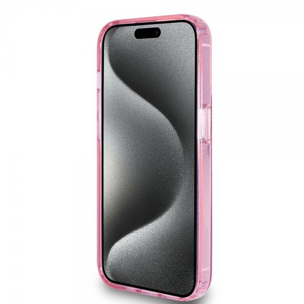 Guess iPhone 15 Pro -kuori Ring Stand Glitter MagSafe Rose