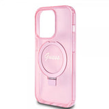 Guess iPhone 15 Pro -kuori Ring Stand Glitter MagSafe Rose