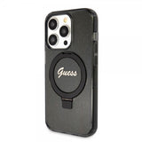 Guess iPhone 15 Pro Kuori Sormusteline Glitter MagSafe Musta