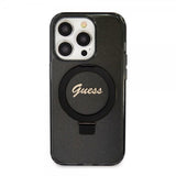 Guess iPhone 15 Pro Kuori Sormusteline Glitter MagSafe Musta