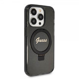 Guess iPhone 15 Pro Kuori Sormusteline Glitter MagSafe Musta
