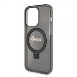 Guess iPhone 15 Pro Kuori Sormusteline Glitter MagSafe Musta
