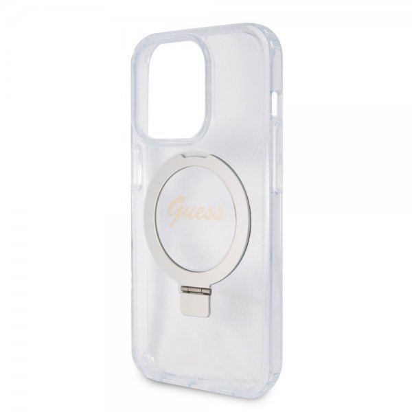 Guess iPhone 15 Pro Kuori Sormusteline Glitter MagSafe Läpinäkyvä