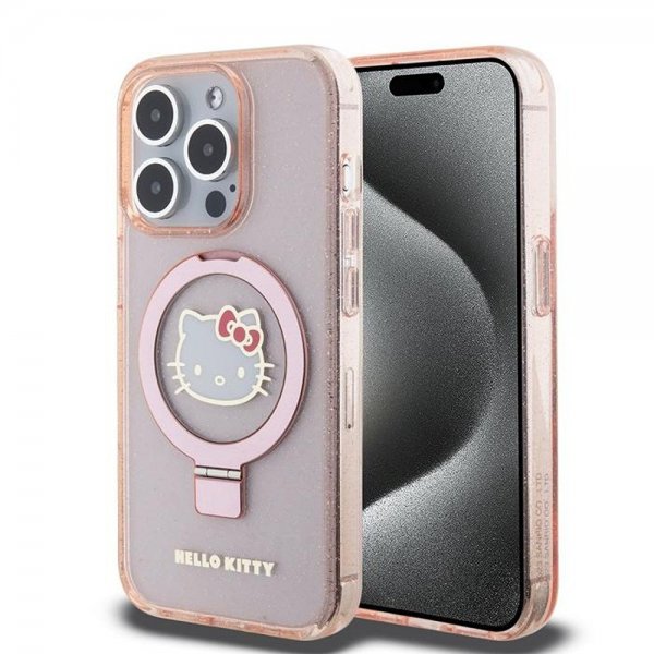 Hello Kitty iPhone 15 Pro -kuori rengastelineellä MagSafe pinkki