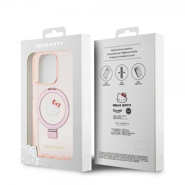 Hello Kitty iPhone 15 Pro -kuori rengastelineellä MagSafe pinkki