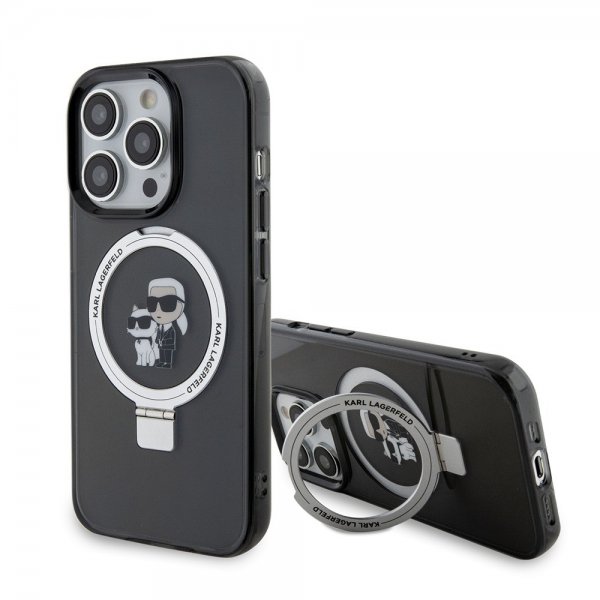 Karl Lagerfeld iPhone 15 Pro Kuori Ring Stand MagSafe Musta