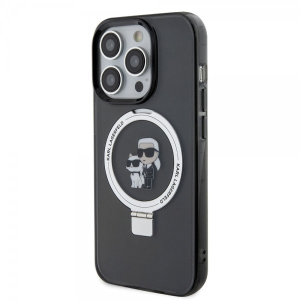 Karl Lagerfeld iPhone 15 Pro Kuori Ring Stand MagSafe Musta