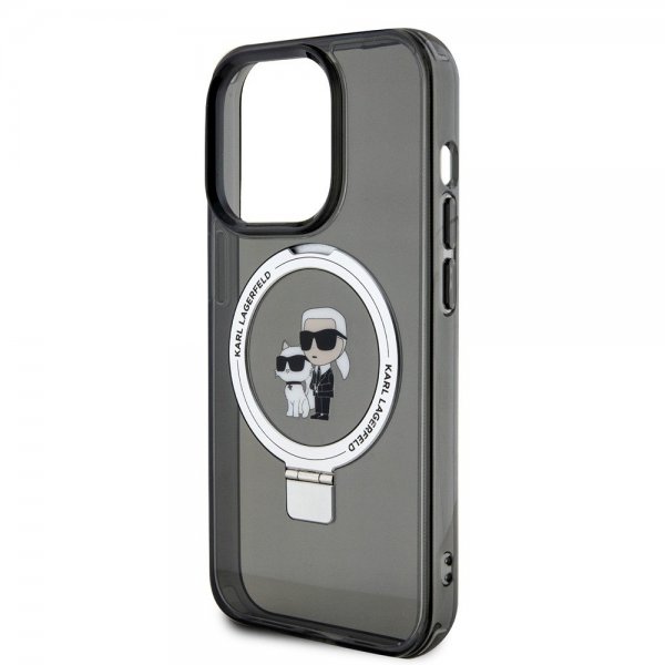 Karl Lagerfeld iPhone 15 Pro Kuori Ring Stand MagSafe Musta