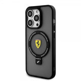 Ferrari iPhone 15 Pro -kuori rengasjalustalla, MagSafe, musta