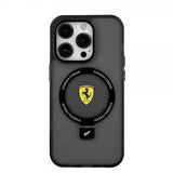 Ferrari iPhone 15 Pro -kuori rengasjalustalla, MagSafe, musta